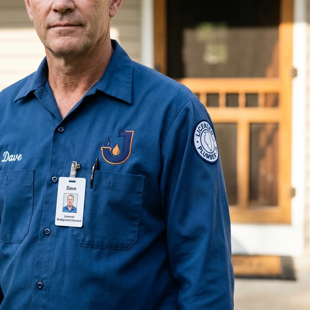 Licensed plumber showing ID badge in Dillsboro, IN