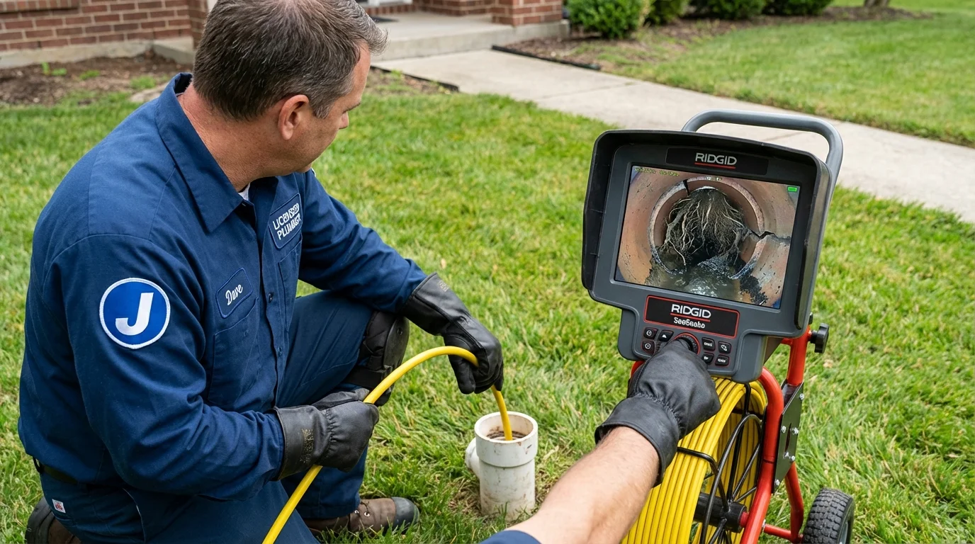 Sewer camera inspection being performed by Johns Plumbing LLC in Dillsboro